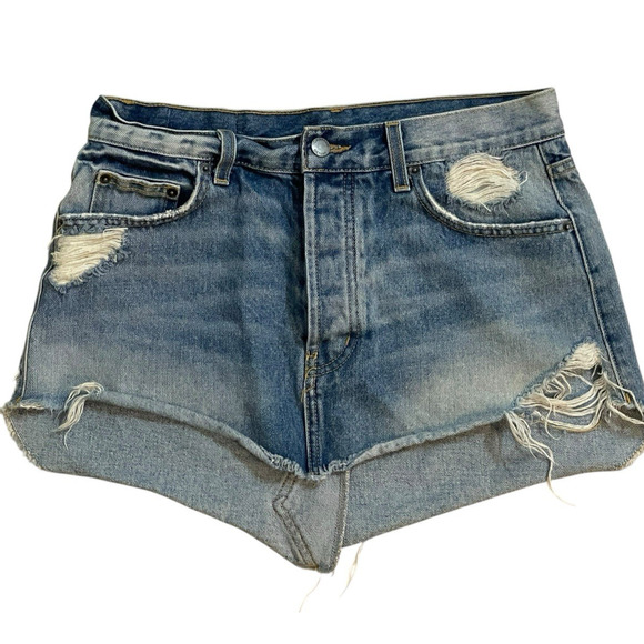Carmar Denim Micro Mini Skirt Womens Size 28 Distressed Frayed Boho Fesitval USA - Picture 1 of 10
